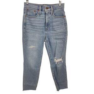 Madewell Jeans Womens 26 Blue High Rise The Momjean Distressed Raw Hem Ankle